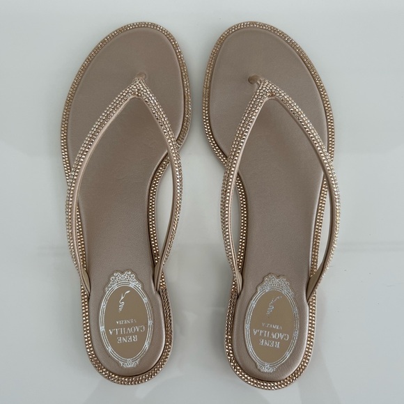 RENE CAOVILLA DIANA BEIGE SATIN HONEY STRASS SANDALS SIZE IT 38 / US 38 NIB! - Picture 13 of 17